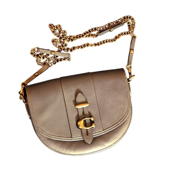 Navy Coach 1941 Glovetanned Leather Shoulder Crossbody Saddle Bag - Picture 1 of 10